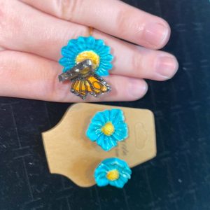 Turquoise Flower Earring & Ring Set
